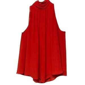 Vince‎ Camuto Red Chiffon Lined Sleeveless High Collar Sleeveless Shirt Size XS